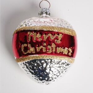 West Germany marked glass blown‎ Silver and Red Christmas Ornament